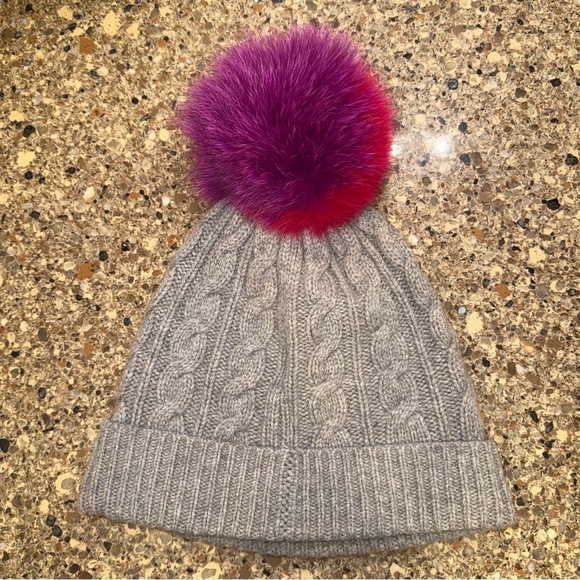 BURBERRY Fur Pom Pom Wool and Cashmere‎ Beanie Grey Pink Purple 54-59cm main image 5